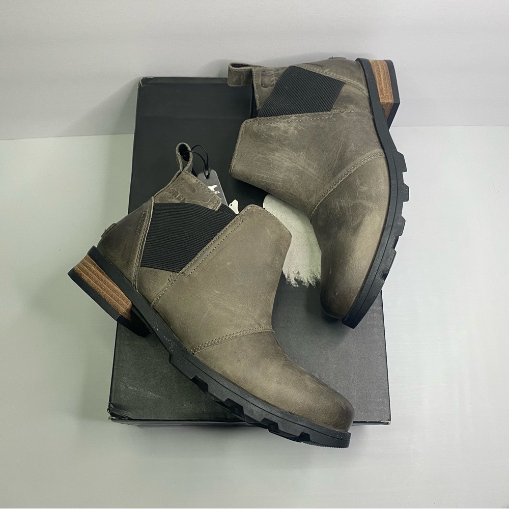Sorel Emelie Chelsea NEW IN BOX Waterproof Boots Brown grey mushroom size‎ 7 - Picture 10 of 11